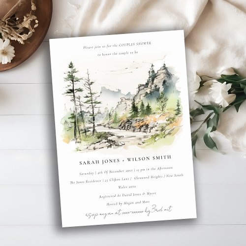 Woods Mountain Landscape Sketch Couples Shower Invitation