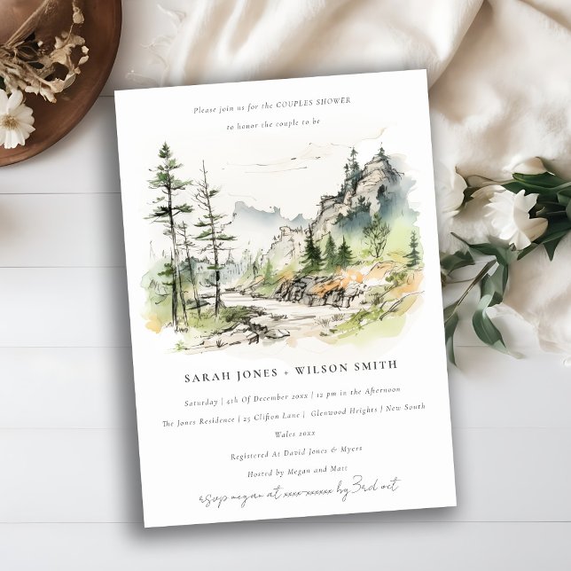 Woods Mountain Landscape Sketch Couples Shower Invitation (Creator Uploaded)