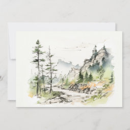 Woods Mountain Landscape Sketch Rehearsal Dinner Invitation | Zazzle