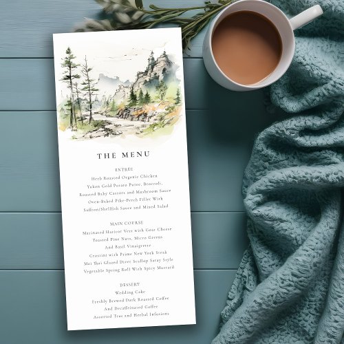 Woods Mountain Landscape Sketch Wedding Menu Card