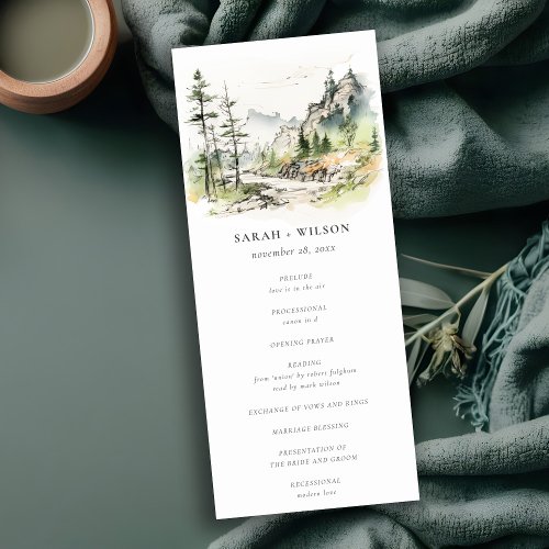 Woods Mountain Landscape Sketch Wedding Program