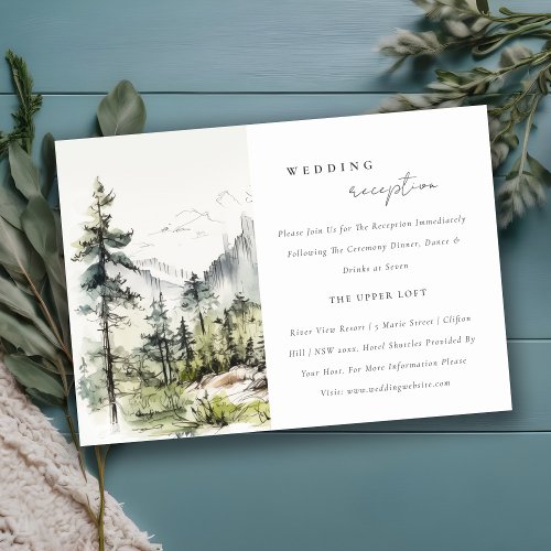 Woods Mountain Landscape Sketch Wedding Reception Enclosure Card