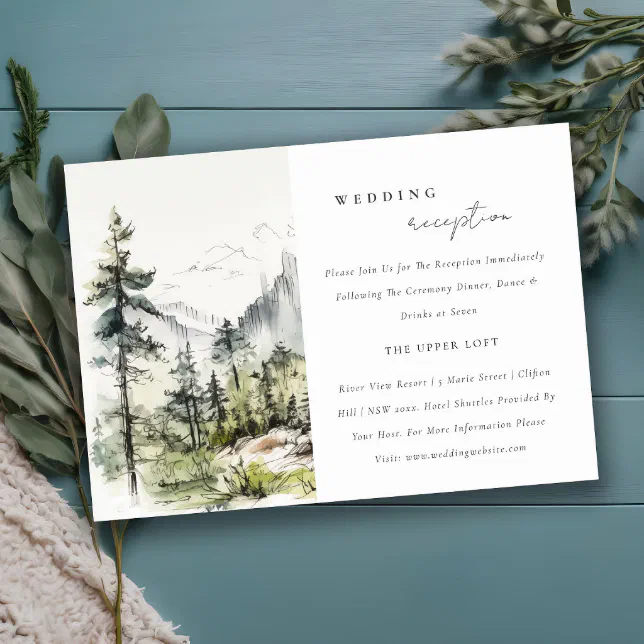 Woods Mountain Landscape Sketch Wedding Reception Enclosure Card | Zazzle