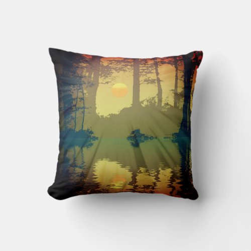 Woods Painting Landscape Throw Pillow