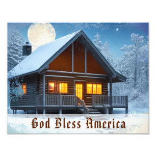 *~* Woods Patriotic Cabin Night Moon AP49 Photo Print