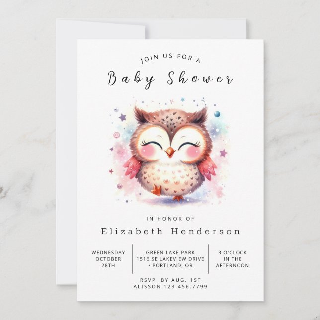 Woods Printable Owl Baby Shower Invitation (Front)