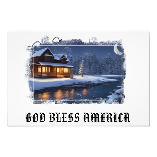 *~* Woods Stream Cabin Fish AP49 Patriotic Photo Print (Front)