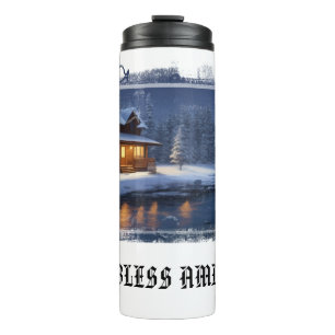 *~* Woods Stream Cabin Fish Moon Patriotic Thermal Tumbler