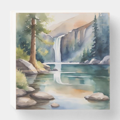 Woods Waterfall Lake Art on Wood Wooden Box Sign