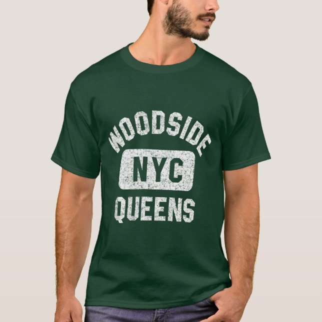 Woodside Queens NYC Gym Style Distressed White fri T-Shirt (Front)