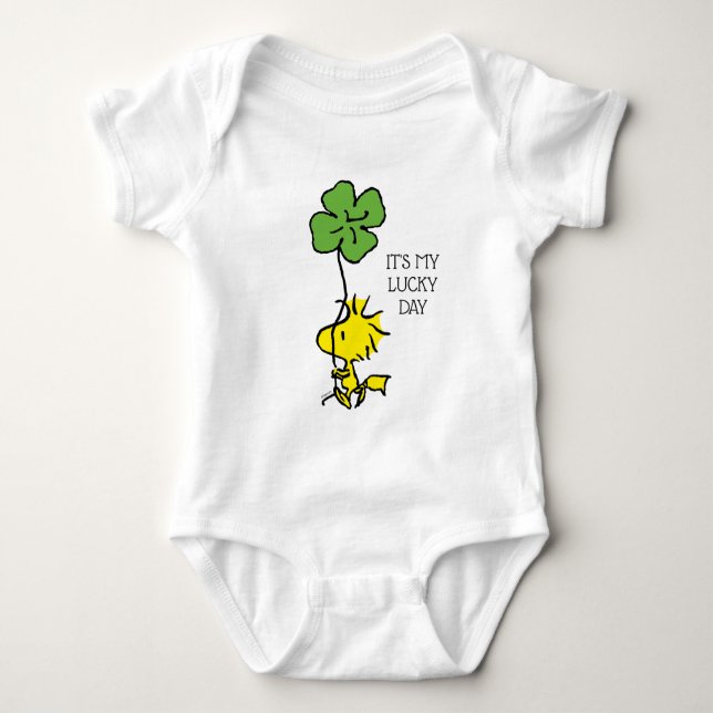 Woodstock Carrying Shamrock Baby Bodysuit (Front)