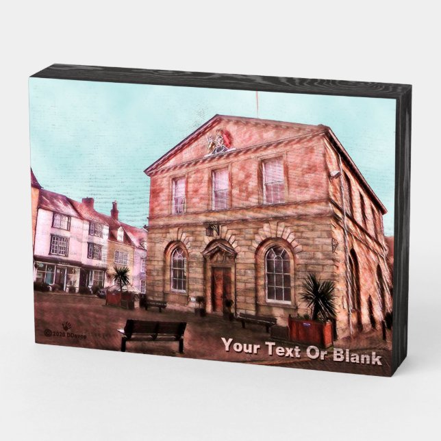 Woodstock, England Town Hall Wooden Box Sign (Angled Horizontal)