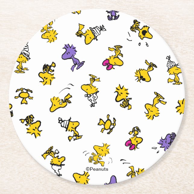 Woodstock Fun Pattern Round Paper Coaster (Front)
