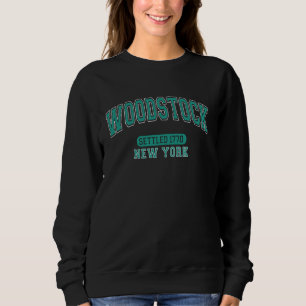 Woodstock New York Settled 1770 Arched Varsity Tea Sweatshirt