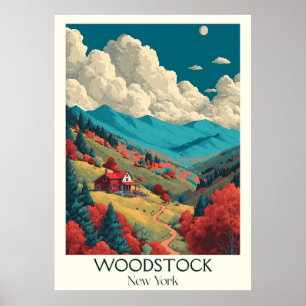 Woodstock New York Vintage Mountain Valley Art Poster