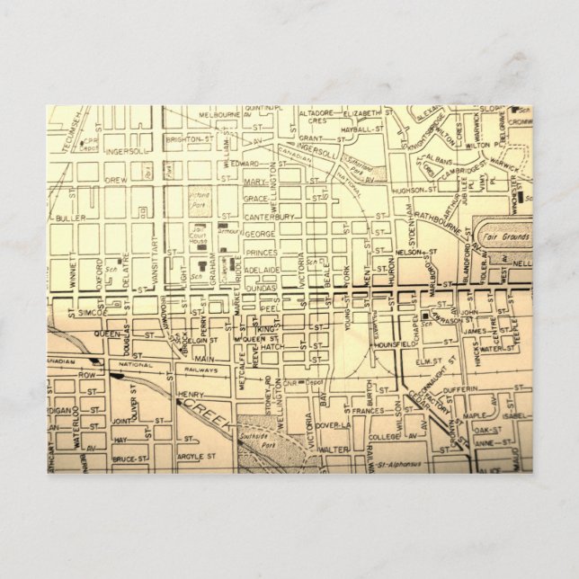 Woodstock, Ontario, Canada Vintage Map Postcard (Front)