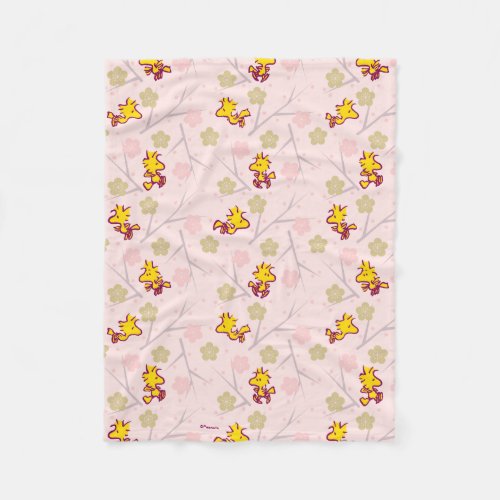 Woodstock Pink Cherry Blossom Pattern Fleece Blanket