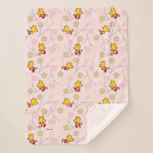 Woodstock Pink Cherry Blossom Pattern Sherpa Blanket