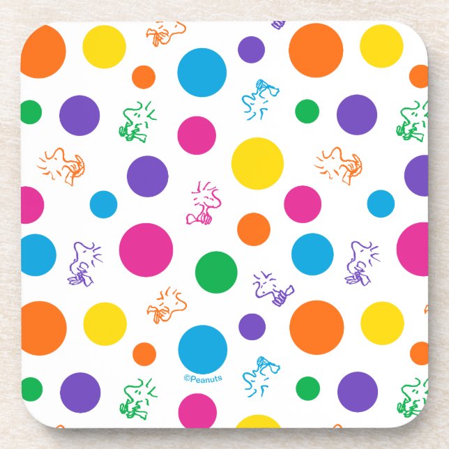 Woodstock Rainbow Polka Dot Pattern Beverage Coaster (Front)