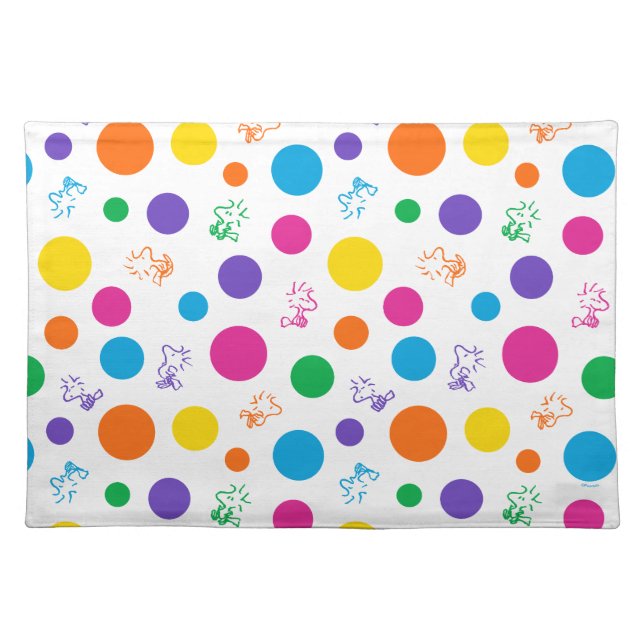 Woodstock Rainbow Polka Dot Pattern Cloth Placemat (Front)