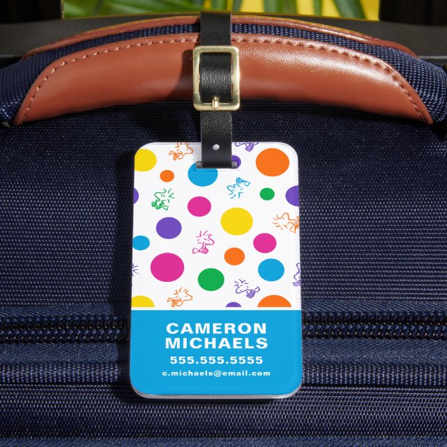 Woodstock Rainbow Polka Dot Pattern Luggage Tag (Front Insitu 2)