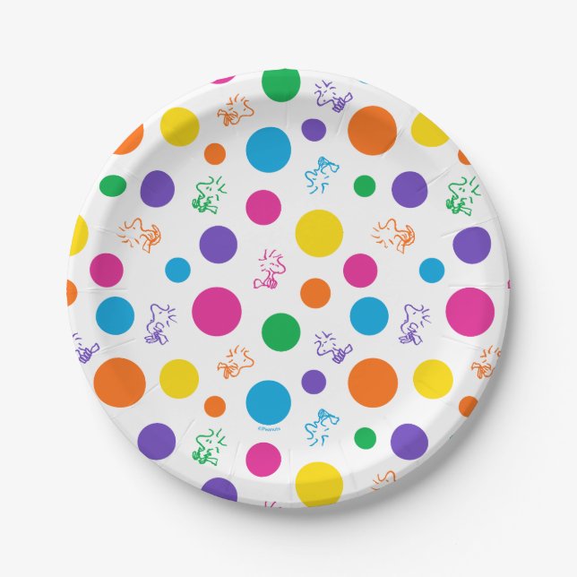 Woodstock Rainbow Polka Dot Pattern Paper Plates (Front)