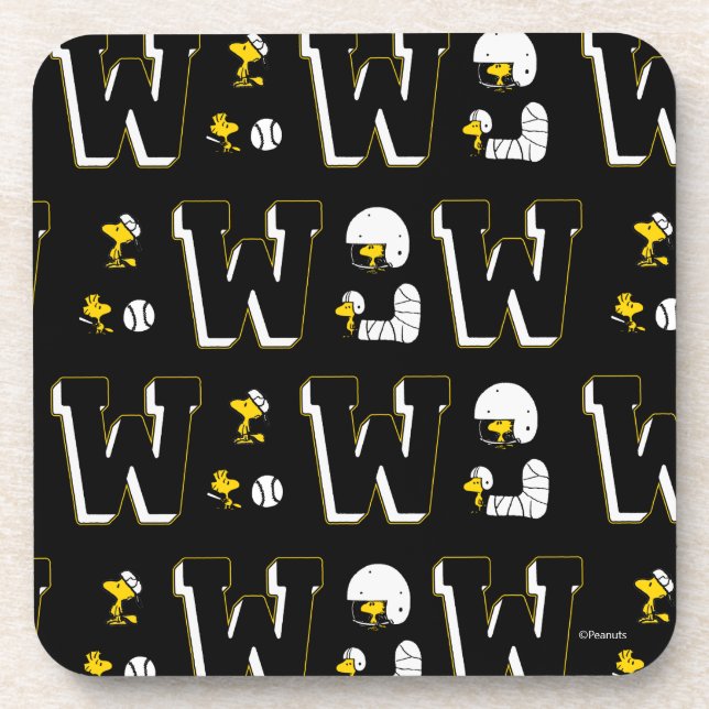 Woodstock Varsity Sports Letter Pattern Beverage Coaster (Front)