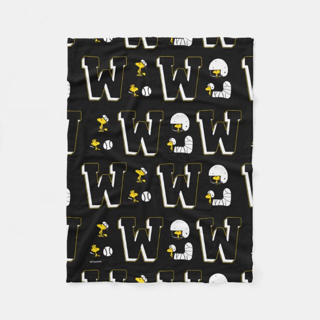 Woodstock Varsity Sports Letter Pattern Fleece Blanket (Front)