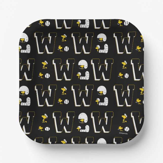 Woodstock Varsity Sports Letter Pattern Paper Plates (Front)