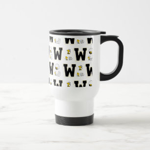 Woodstock Varsity Sports Letter Pattern Travel Mug