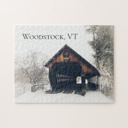 Woodstock Vermont Covered Bridge in Snow Jigsaw Puzzle