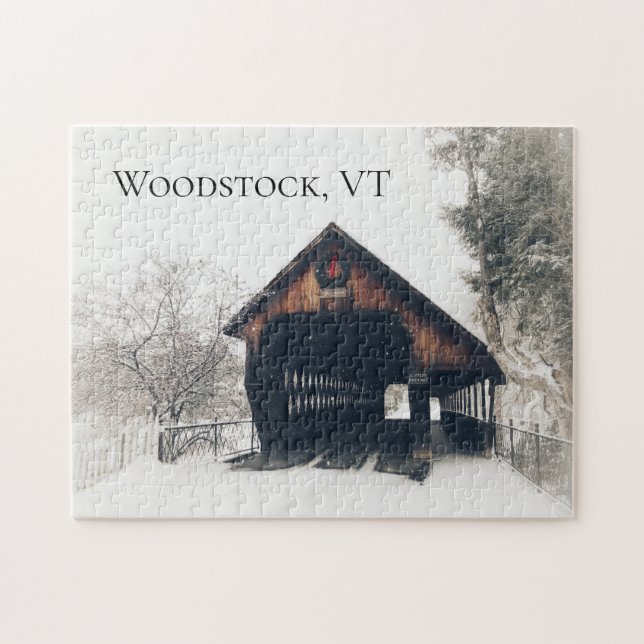 Woodstock Vermont Covered Bridge in Snow Jigsaw Puzzle (Horizontal)