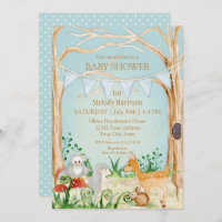 Woodsy Boho Animal Deer Fox Rabbit Owl Baby Shower Invitation