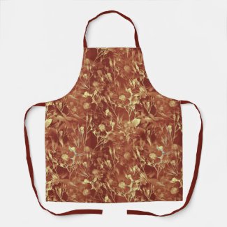 Woodsy Brown Abstract Cosmos Floral Apron