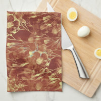 Woodsy Brown Abstract Cosmos Floral Kitchen Towel