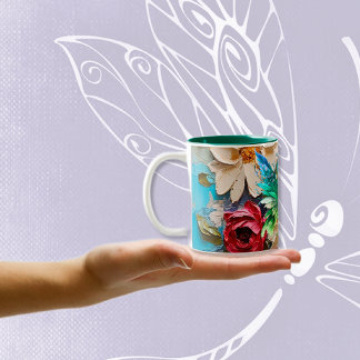 Woodsy Butterfly on Florals  Two-Tone Coffee Mug