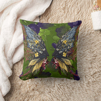 Woodsy Butterfly on Leaves Throw Pillow