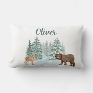 Woodsy Deer & Bear Nursery Childs bedroom Lumbar Pillow