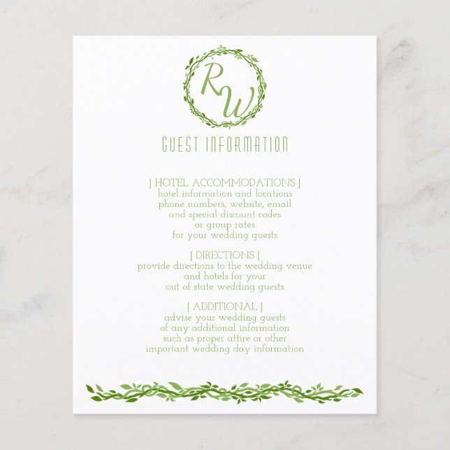 Woodsy Elegance | Wedding Vine Guest Information Flyer (Front)