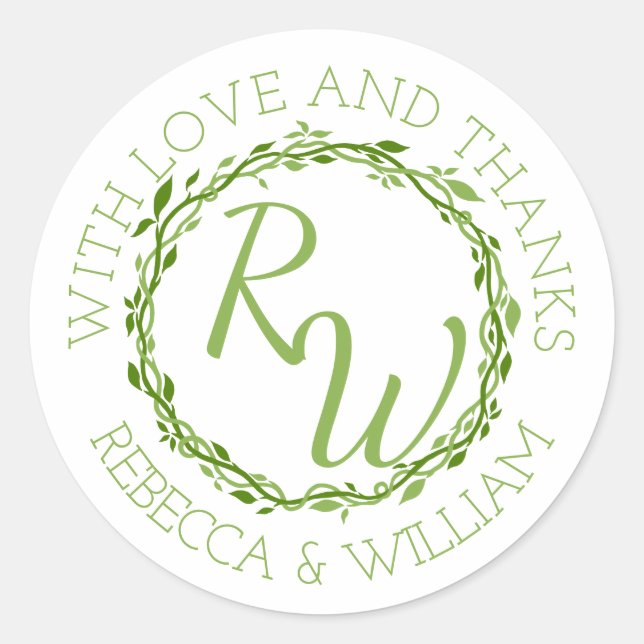 Woodsy Elegance | Wedding Vine Thank You Favor Classic Round Sticker (Front)