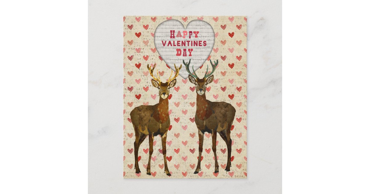 Vintage Valentines Day Greeting Card Deer With Big Eyes Eyelashes
