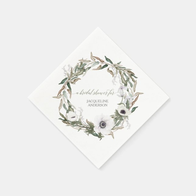 Woodsy Foliage Floral BOHO Wreath Anemone Rustic Paper Napkins (Corner)