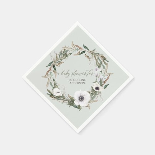 Woodsy Foliage Floral Wreath Anemone Watercolor Paper Napkins