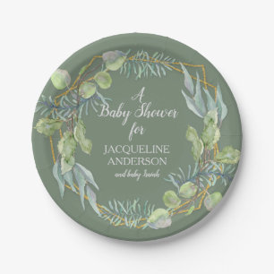 Woodsy Geometric Watercolor Greenery Baby Shower Paper Plates