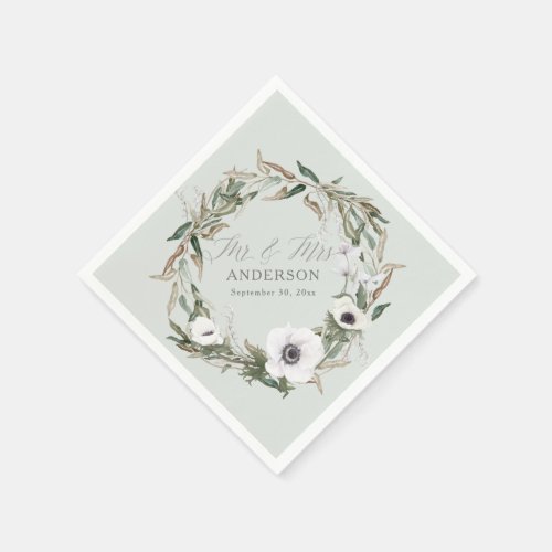Woodsy Greenery Floral Wedding Anemone Watercolor Napkins