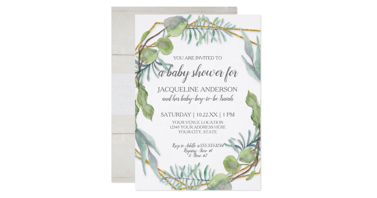 Woodsy Greenery Gender Neutral Baby Shower Wood Invitation