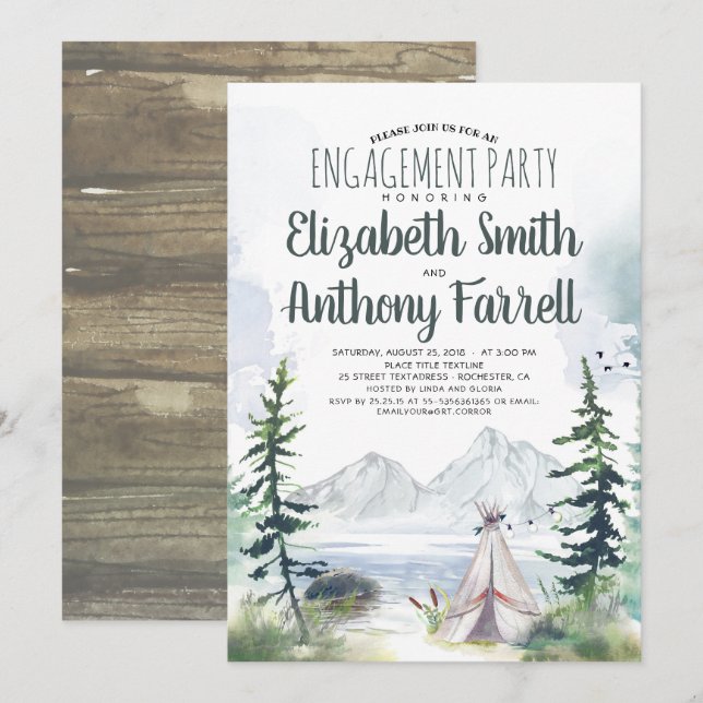 Woodsy Mountains Adventure Boho Engagement Party Invitation (Front/Back)