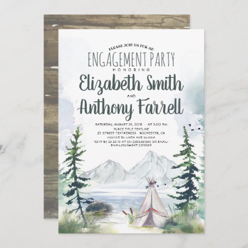 Woodsy Mountains Adventure Boho Engagement Party Invitation