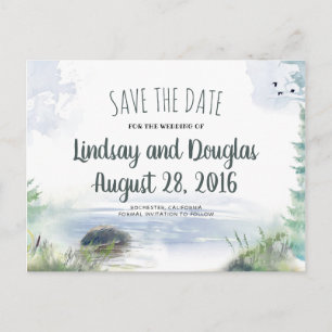 Woodsy Mountains Lake Adventure Save the Date Announcement Postcard