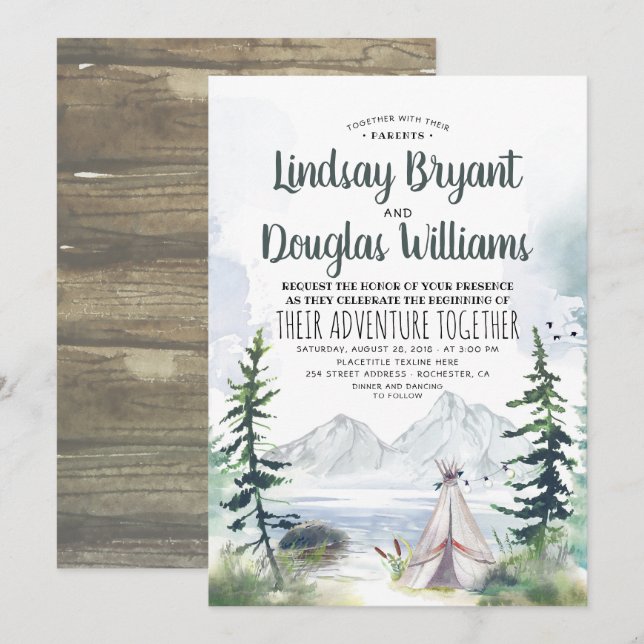 Woodsy Nature Mountains Adventure Wedding Invitation (Front/Back)